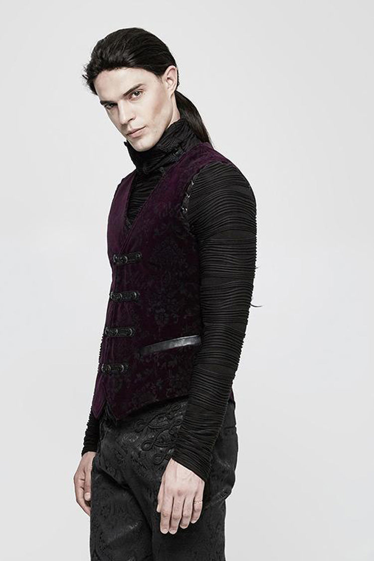 Red Gothic Velveteen Printing Front Metal Buckle Weave Strap Vest