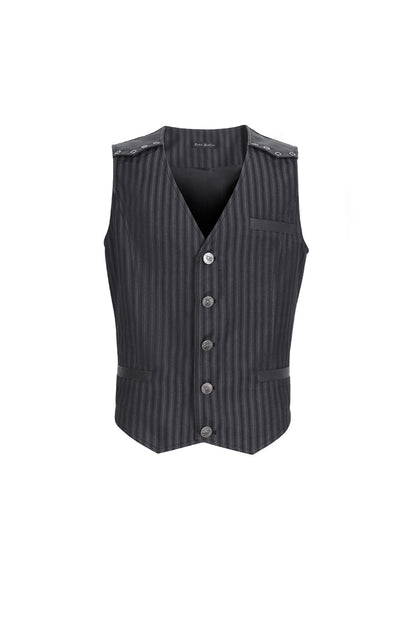 Black Striped V Collar Stitching Slim Gothic Vest