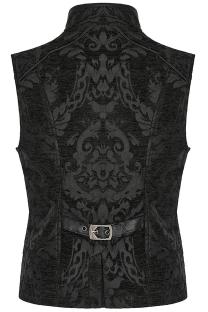 Stand Collar Jacquard Print Stitching Metal Ring Decoration Gothic Vest 2 Colors