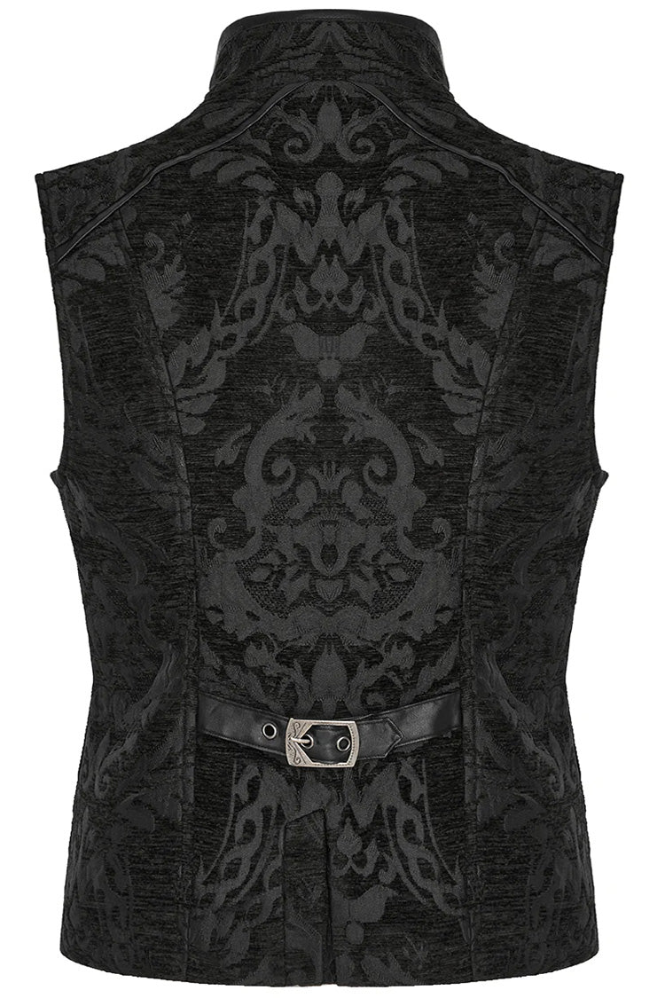 Stand Collar Jacquard Print Stitching Metal Ring Decoration Gothic Vest 2 Colors