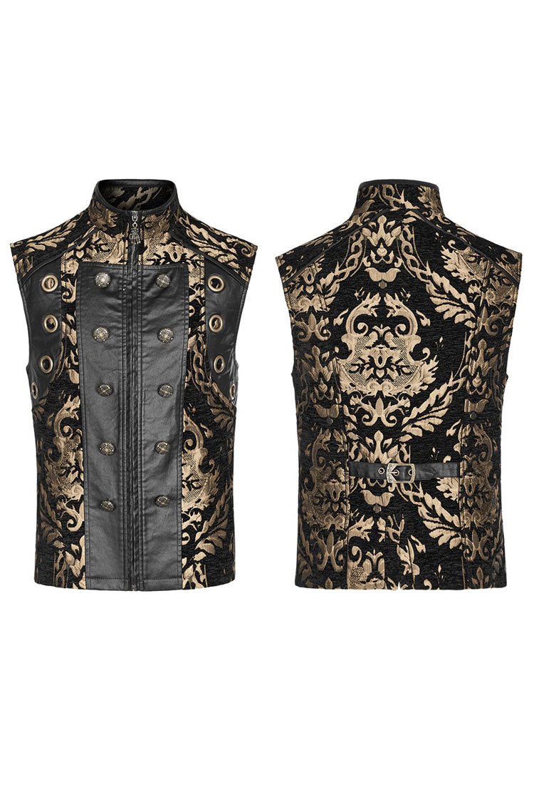 Stand Collar Jacquard Print Stitching Metal Ring Decoration Gothic Vest 2 Colors