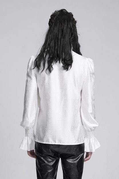 White Stand Collar Long Sleeves Ruffle Lace Cross Gothic Blouse