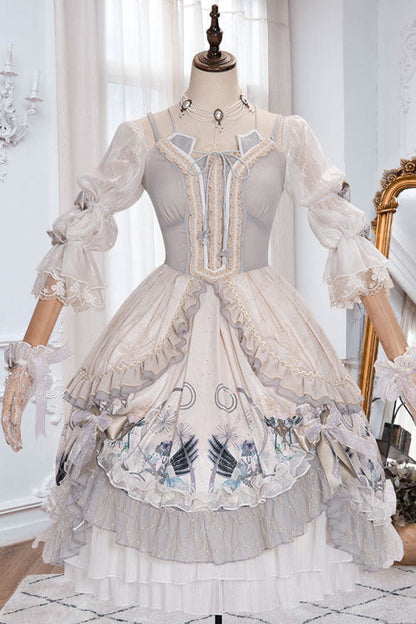 White Rose Maiden Hanayome Multi-layer Ruffled Classic Lolita Op Dress