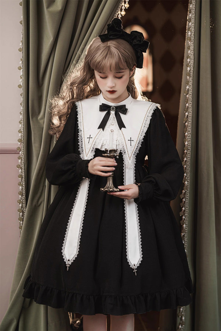 Black Long Sleeves Ruffle Bowknot Classic Gothic Nun Lolita Dress
