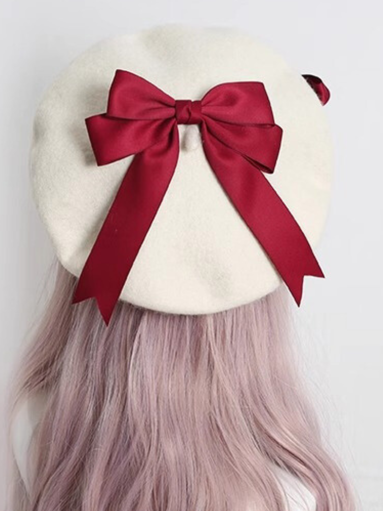 Girly Ribbon Pom-pom Beret