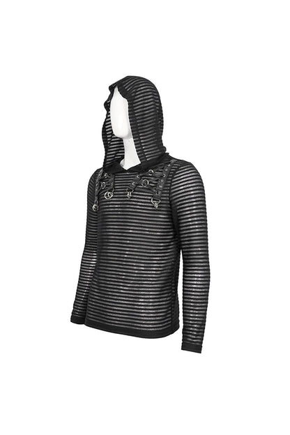 Black Striped Sheer Long Sleeve Punk Sweatshirt Hooded