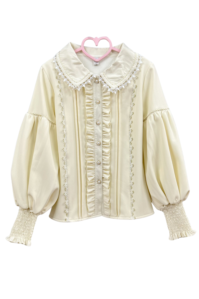 Retro Lolita Shirt + Lace-up High-waist Lolita Skirt
