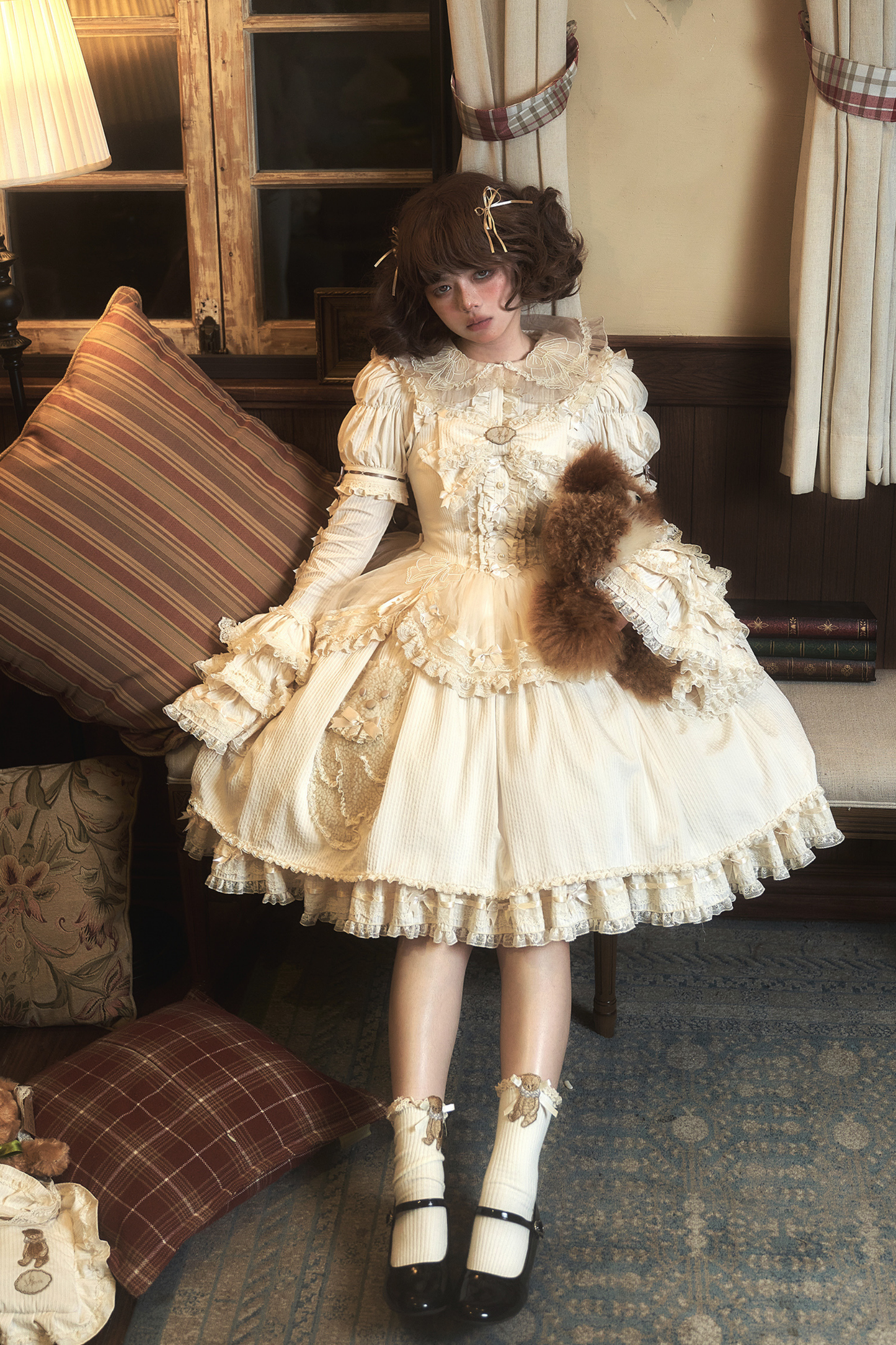 Briana Bear Print Dream Doll Lolita Dress + Jsk + Skirt + Shirt + Petticoat