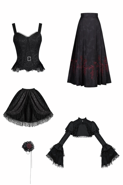 Gothic Corset Top + Short Coat + Hose + Curtain + Skirt + Flower + Bonnet