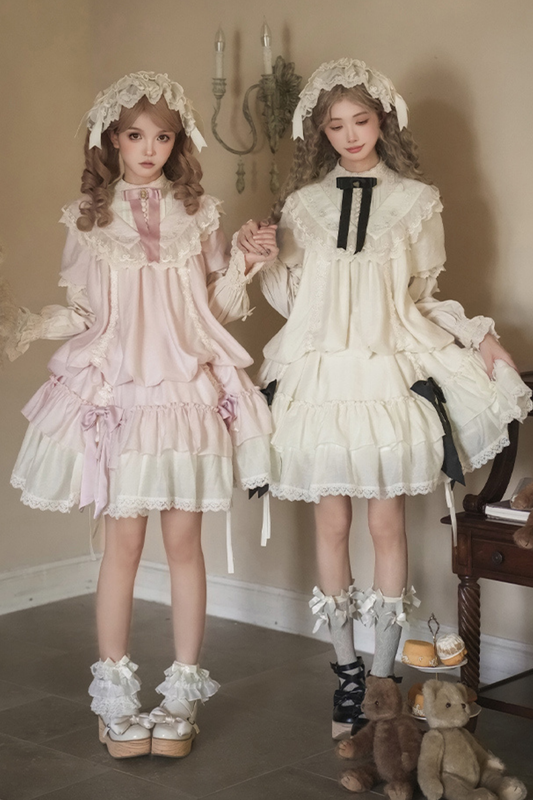 [pre-order] Rose Ruffle Lolita Dress + Dress + Belt + Brooch + Ribbon + Headband + Sleeve
