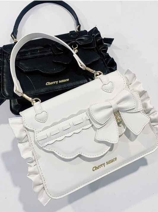 Side Ruffle Heart Ribbon Flap Bag