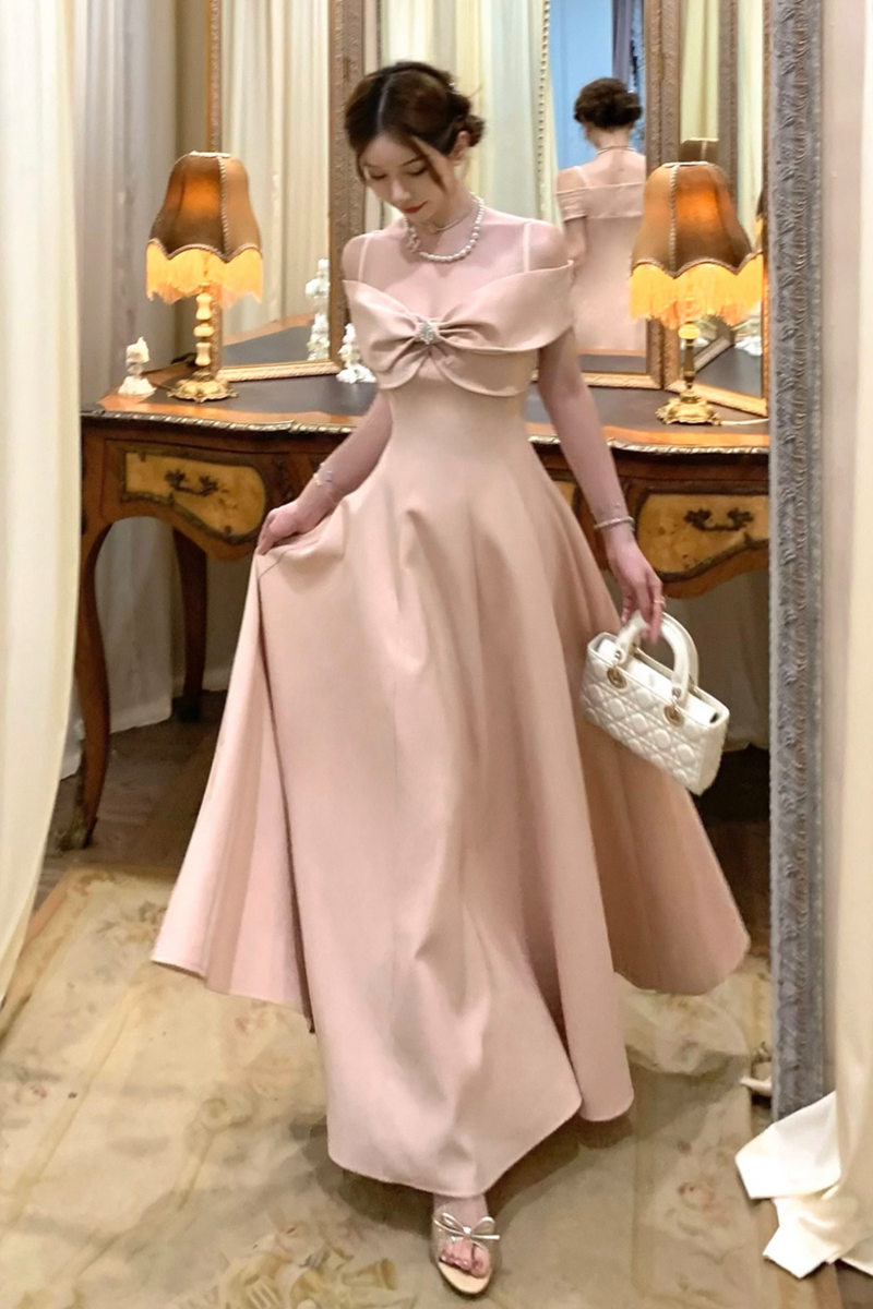 Off Shoulder Ribbon Short Flare Dress + Long Flare Dress