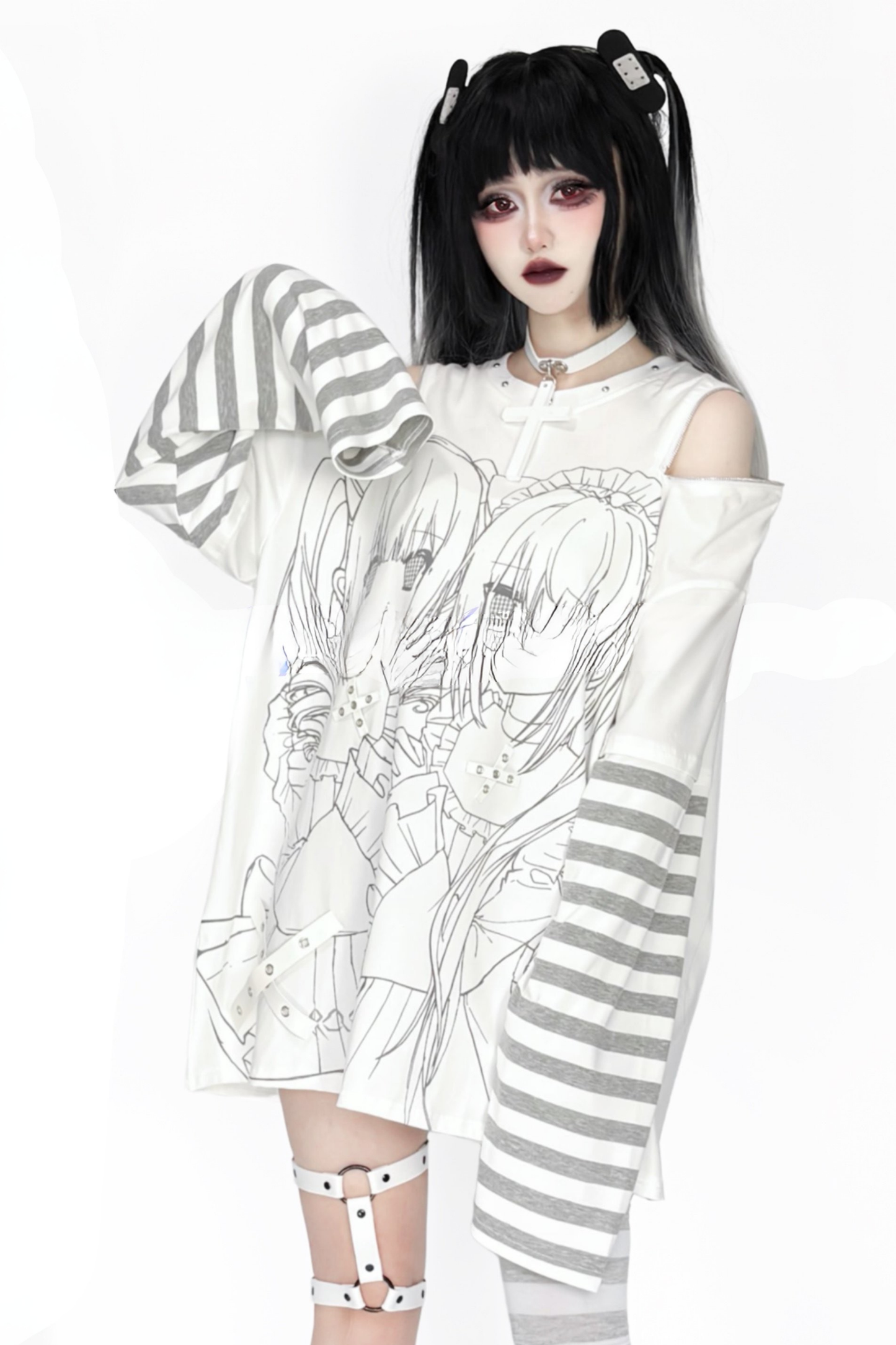 Off-shoulder Top With Subculture Comic Style Print