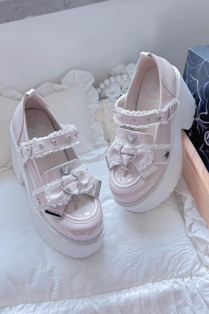 Jewel Cross Ribbon Shoes