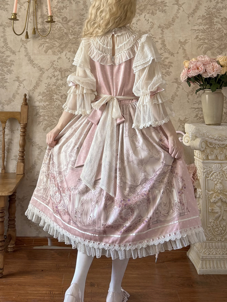 [pre-order Deadline: April 26] Rococo Lace Pink Classic Lolita Dress + Apron + Bonnet