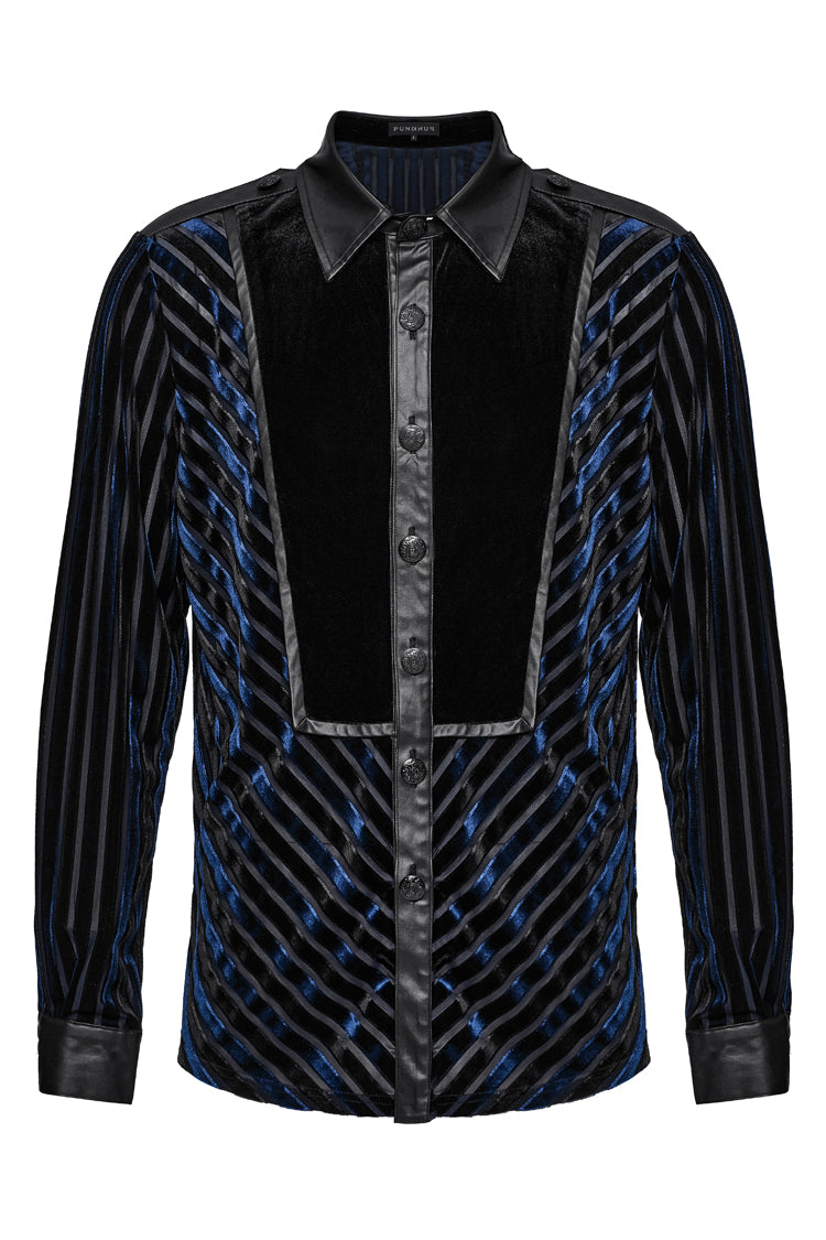 Black/blue Lapel Collar Stitching Slim Gothic Blouse