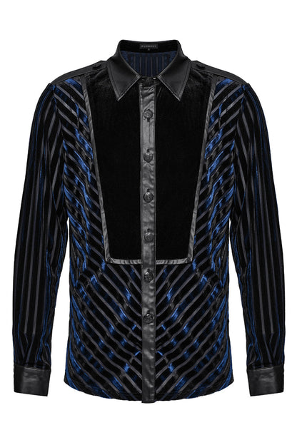 Black/blue Lapel Collar Stitching Slim Gothic Blouse
