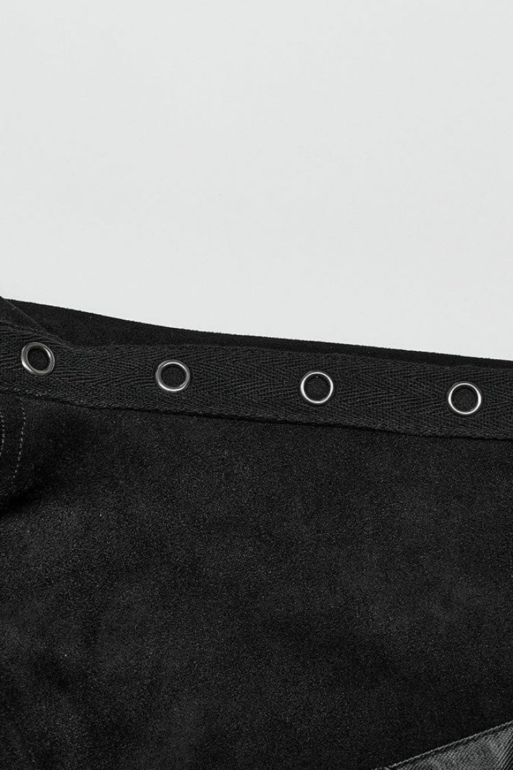 Black Sleeveless Hollow Suede Leather Stitching Irregular Gothic Vest