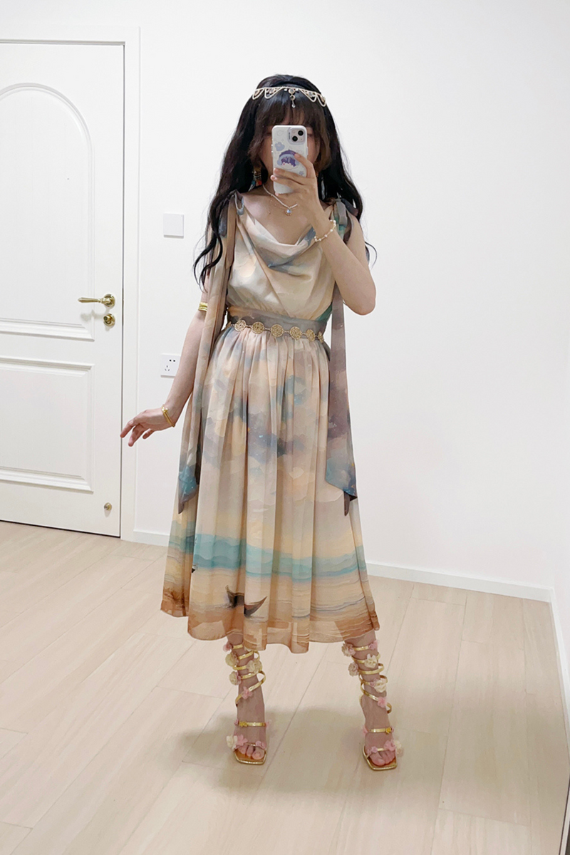 Marble Resort Chiffon Print Dress