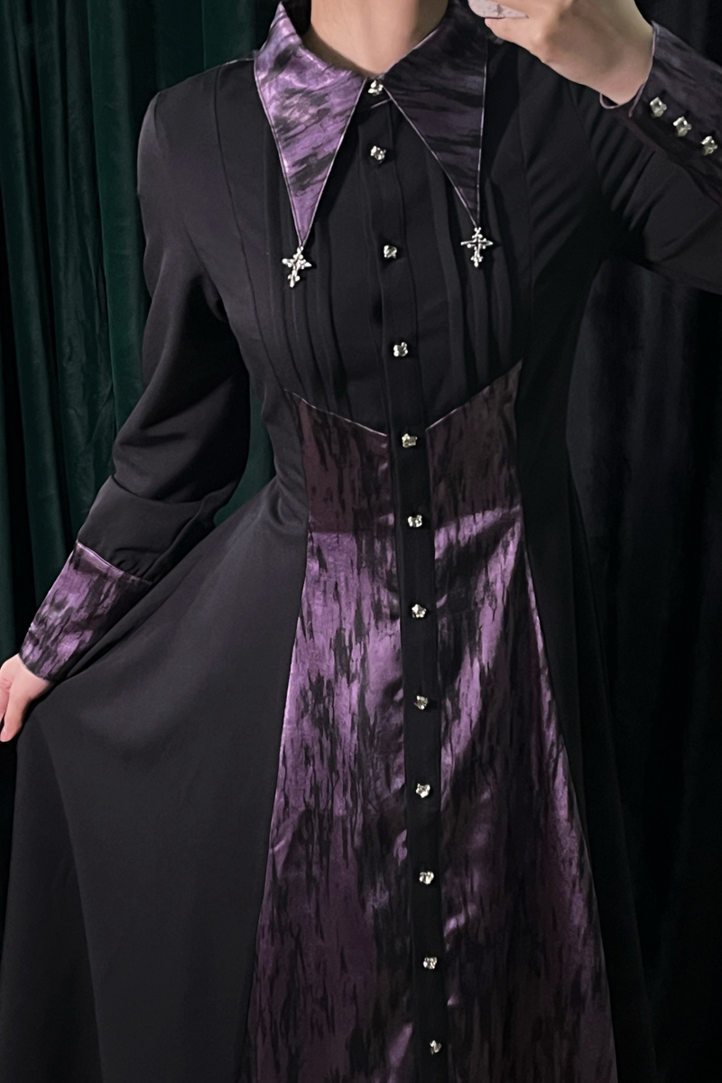 High Collar Blocking Asymmetrical Dress