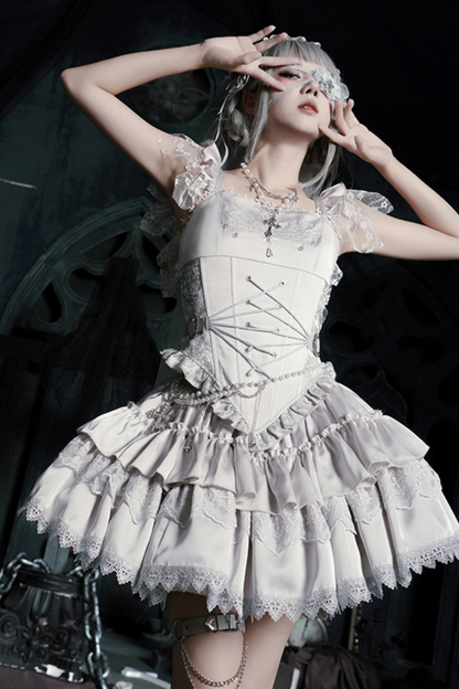Gothic Lolita Skirt + Corset + Veil + Necklace + Waist Chain