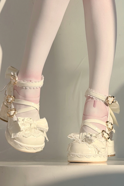 Ribbon Lace Lolita Crystal Heels