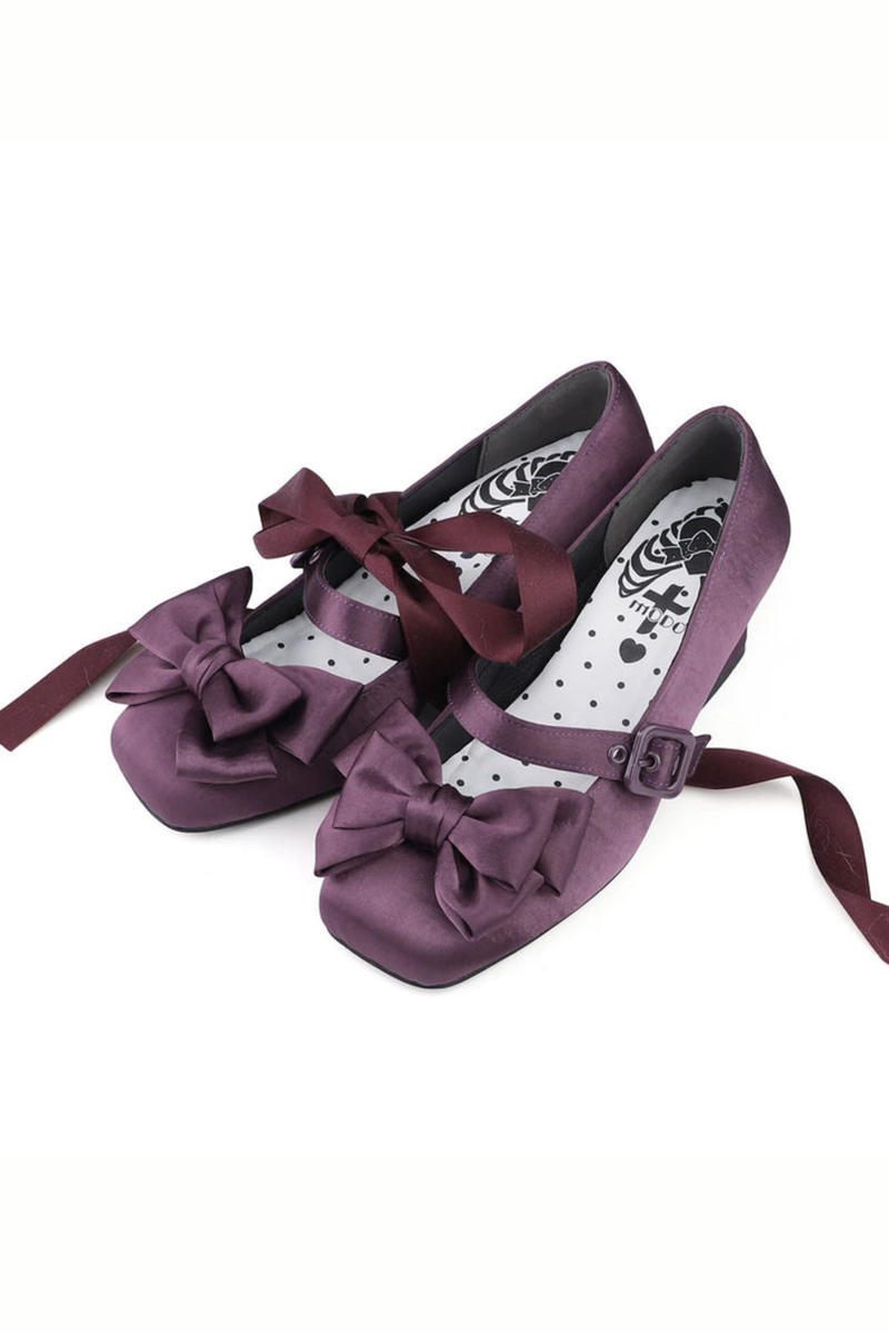Lace-up Ribbon Satin Square Toe Shoes