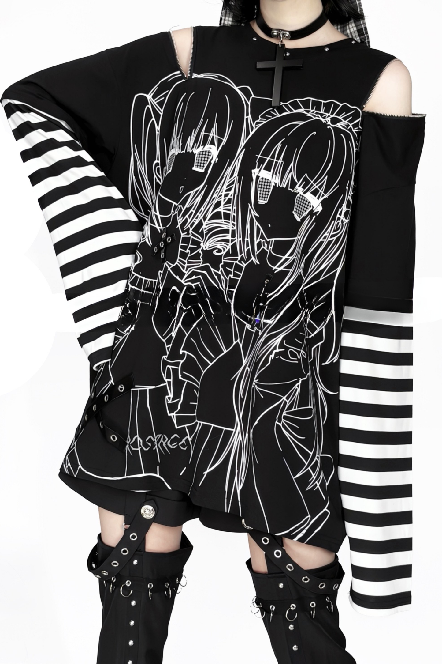 Off-shoulder Top With Subculture Comic Style Print