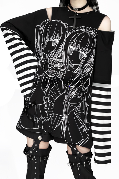 Off-shoulder Top With Subculture Comic Style Print