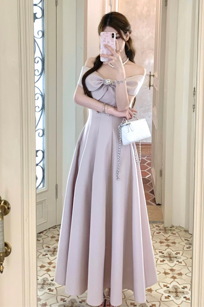 Off Shoulder Ribbon Short Flare Dress + Long Flare Dress