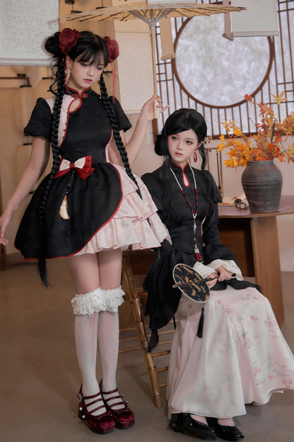 Retro Chinese-style Dress + Sleeves + Shawl + Accessories + Hairpin