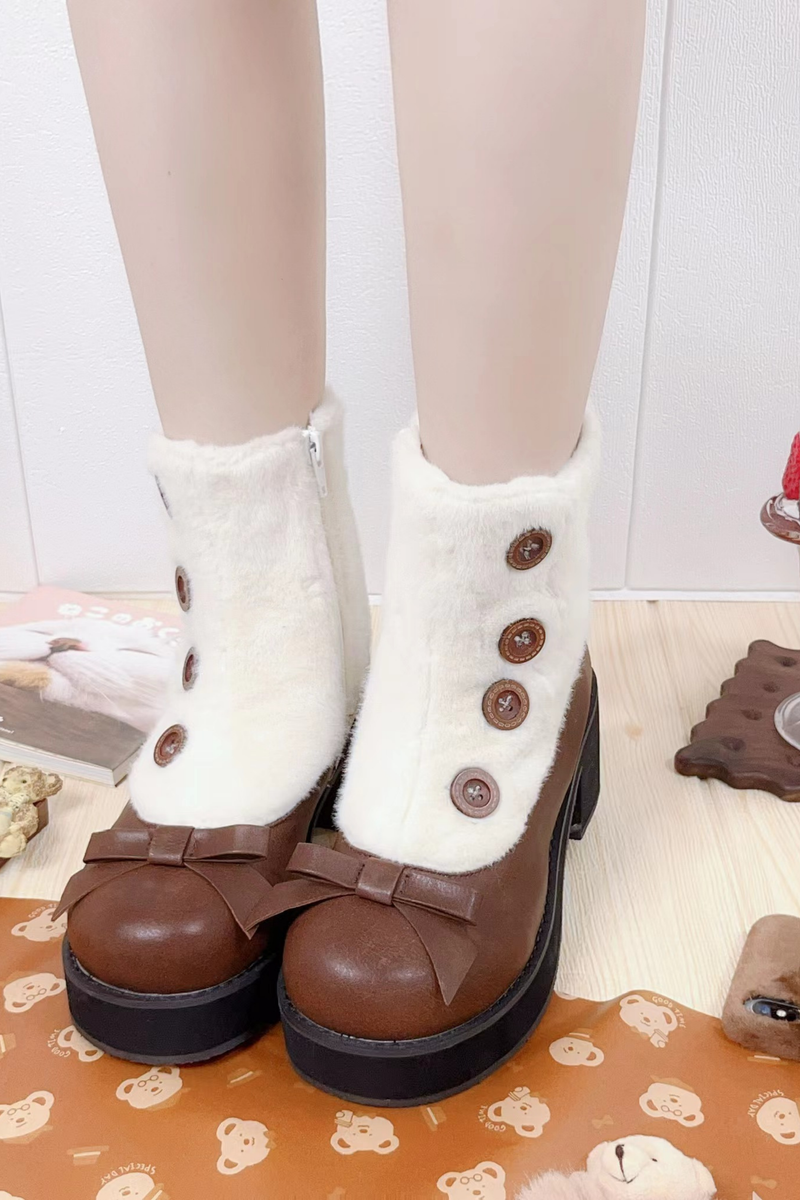 [pre-order] Retro Button Fur Socks Cover Fake Design Boots