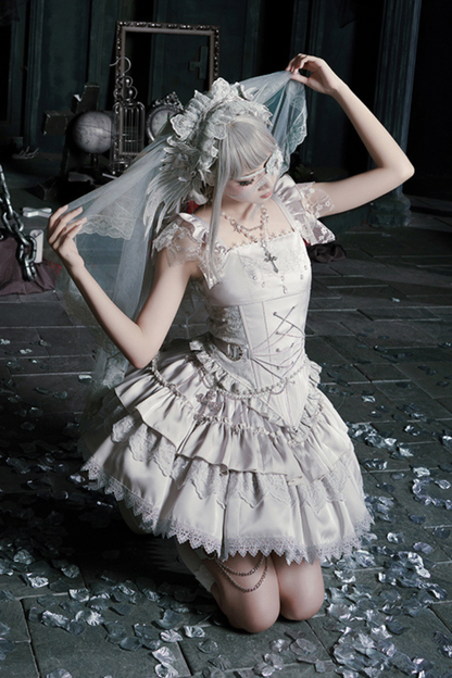 Gothic Lolita Skirt + Corset + Veil + Necklace + Waist Chain