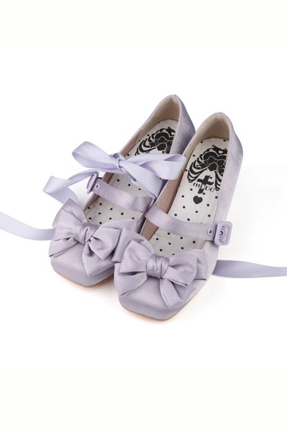 Lace-up Ribbon Satin Square Toe Shoes