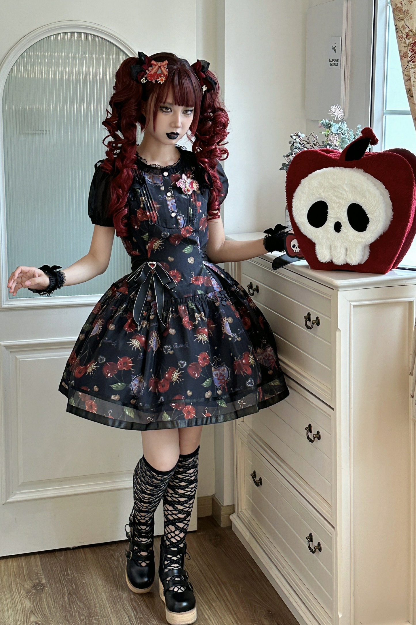 Retro Antique Cherry Sweet Lolita Dress + Jumper Skirt