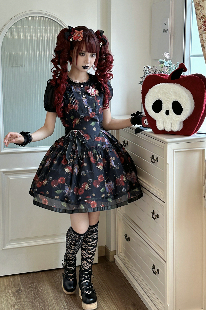Retro Antique Cherry Sweet Lolita Dress + Jumper Skirt