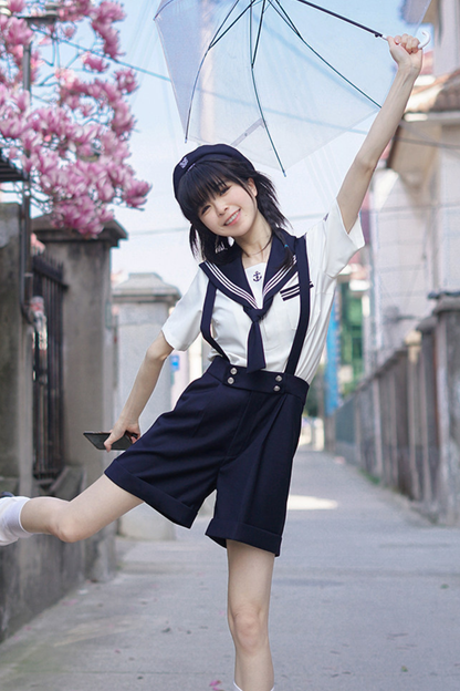 Sailor Shirt + Suspender Shorts + Tie + Beret