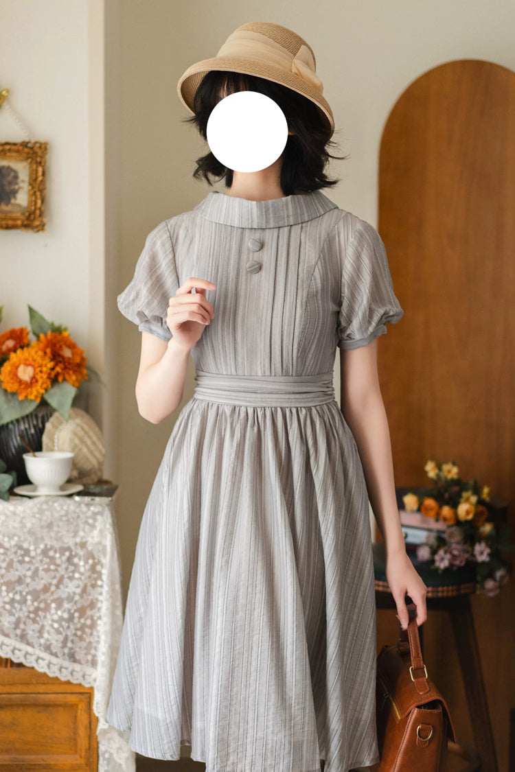 Grey [forest Gallery] High Collar Short Lantern Sleeves Pastoral Style Classic Lolita Dress