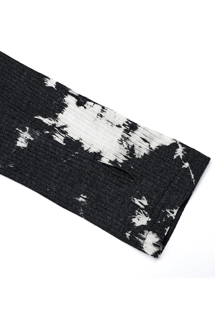 Black/white Punk Asymmetric Metal Buckle Side Button Tie Dye High Neck Basic Long Sleeve Shirt