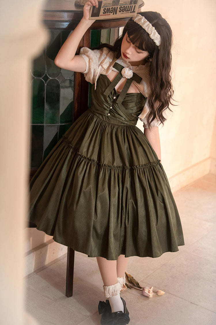 Dark Green Noble Retro Country Poetry Classic Lolita Dress