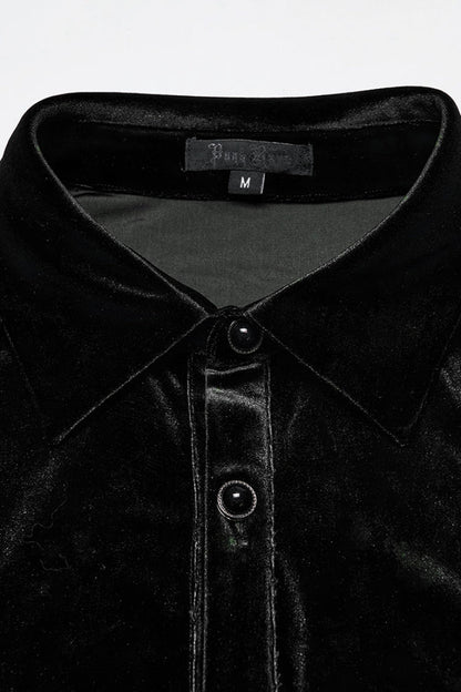Black Lapel Collar Long Puff Sleeves Gothic Blouse