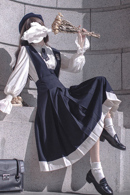 Blue Sleeveless Classic College Style Lolita Jumper Dress