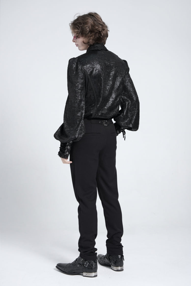 Black Long Puff Sleeves Jacquard Lace Gothic Blouse