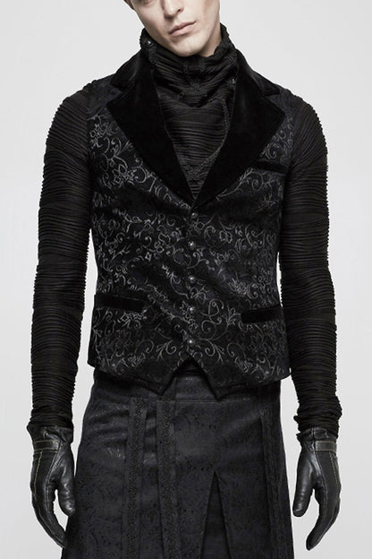 Black Jacquard Velvet Gothic V Collar Print Vest