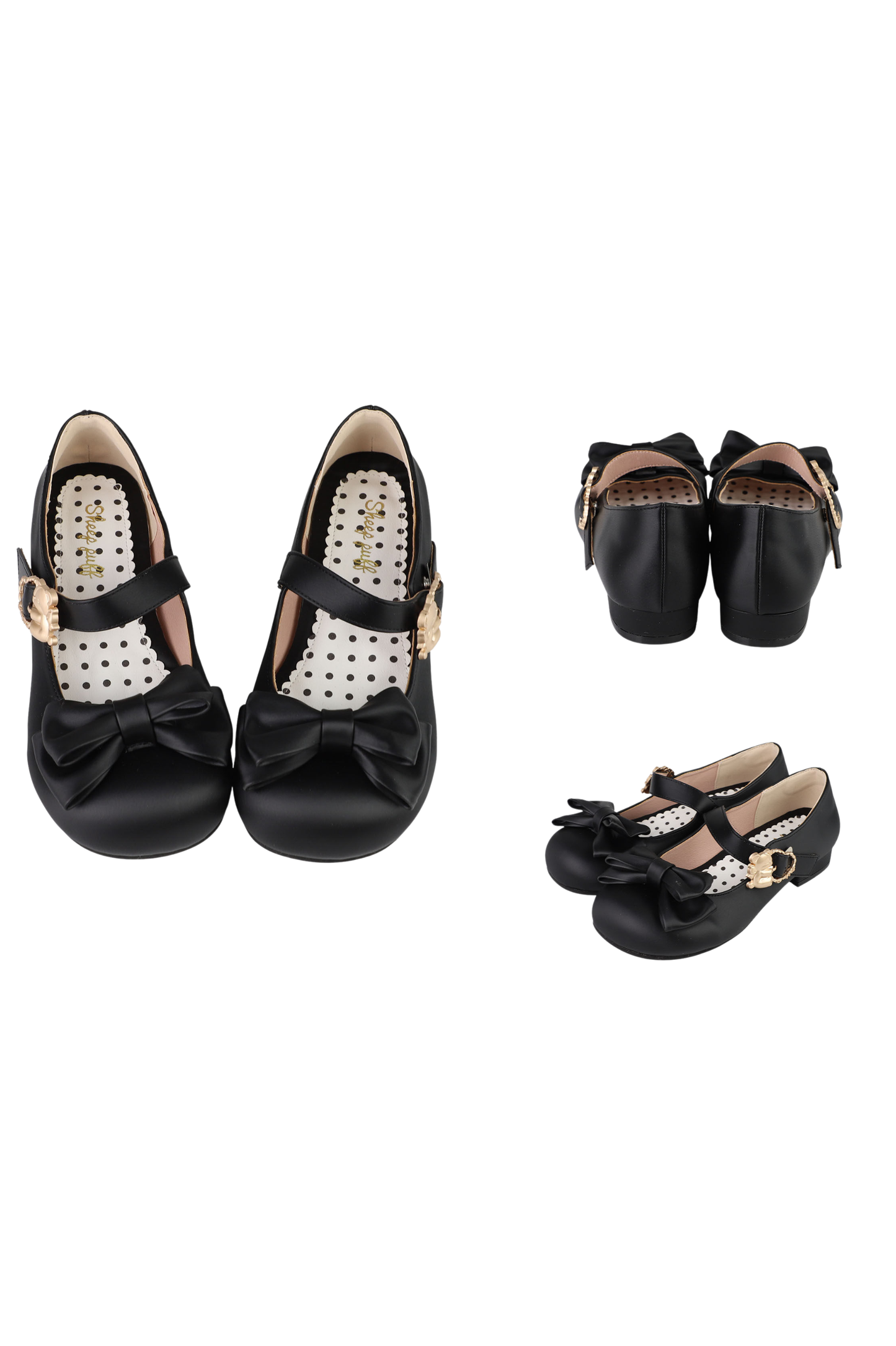 Satin Sheep Puff Ribbon Shoes
