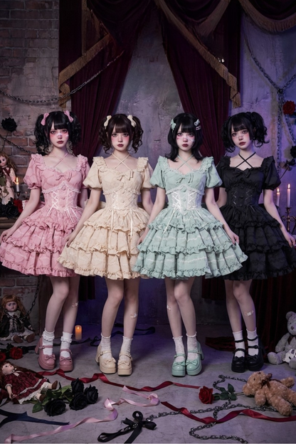 Puff Rose Princess Ribbon Tail Lolita Dress