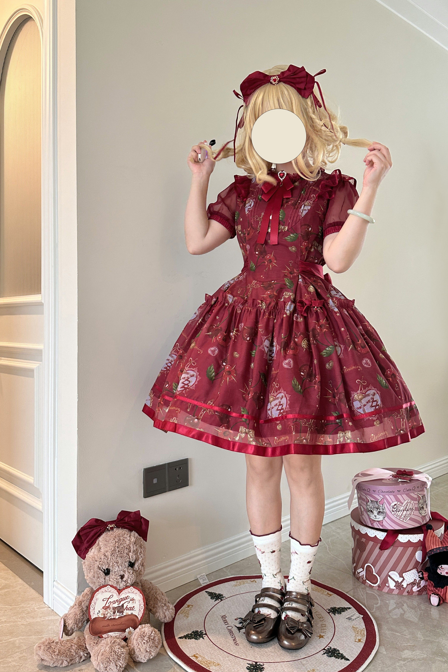 Retro Antique Cherry Sweet Lolita Dress + Jumper Skirt