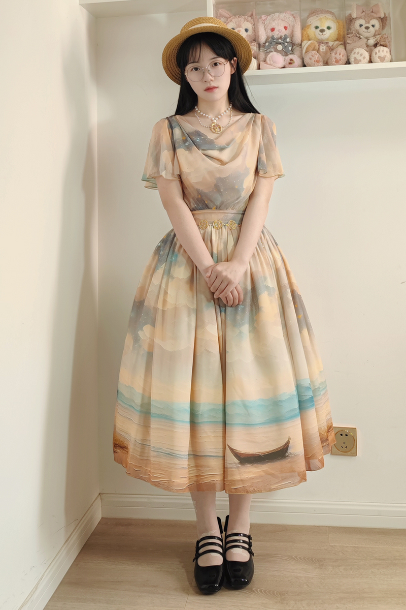 Marble Resort Chiffon Print Dress