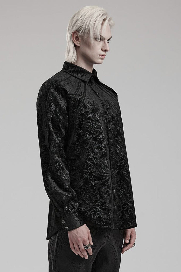 Black Long Sleeves Dark Pattern Print Webbing Decoration Gothic Blouse