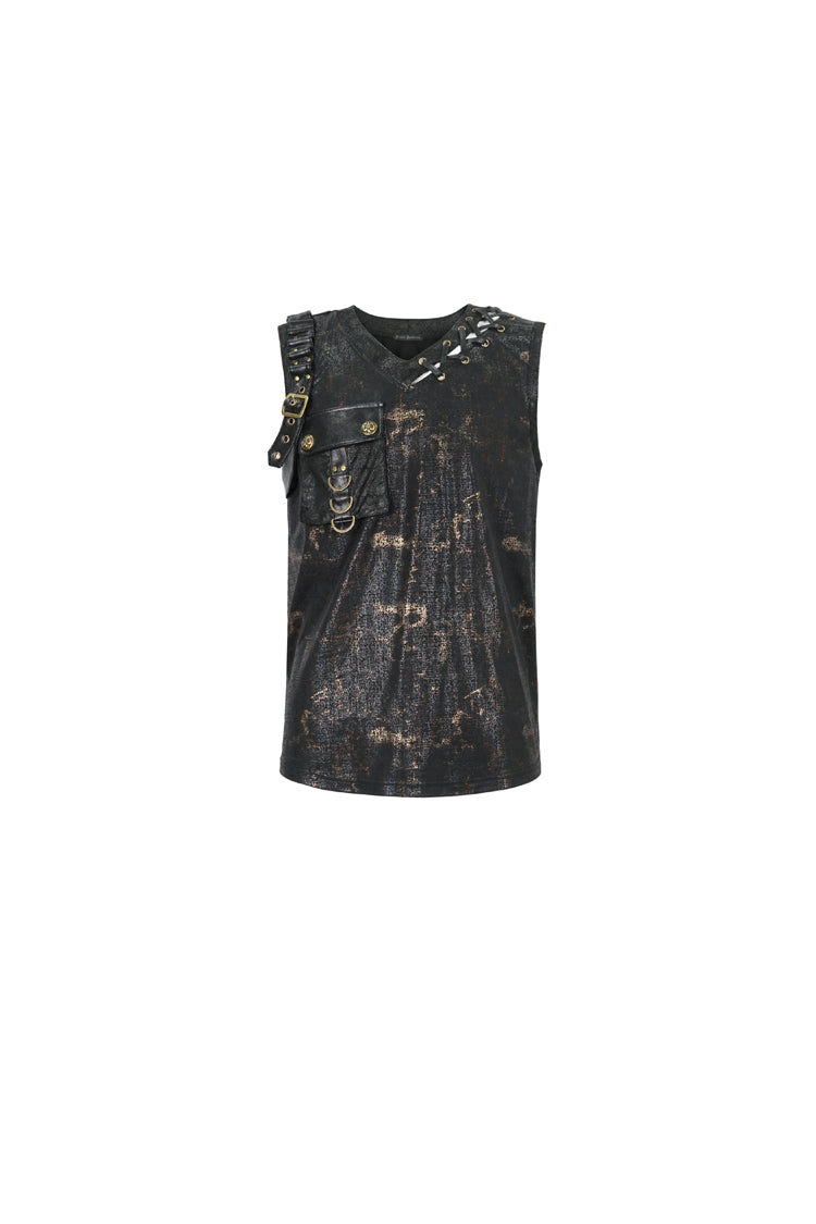 Black Personalized Print Big Pocket Buckle Punk Tank Top